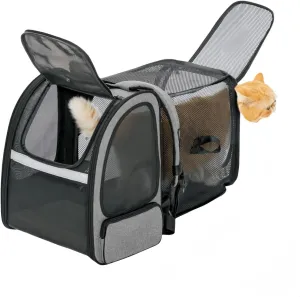 Pet Bag Backpack, Dog Bag Backpack, Expandable with Breathable Mesh for Small Dogs, Cats and Puppies, Pet Backpack Bag for Hiking, Camping and Outdoor(Black Gray)