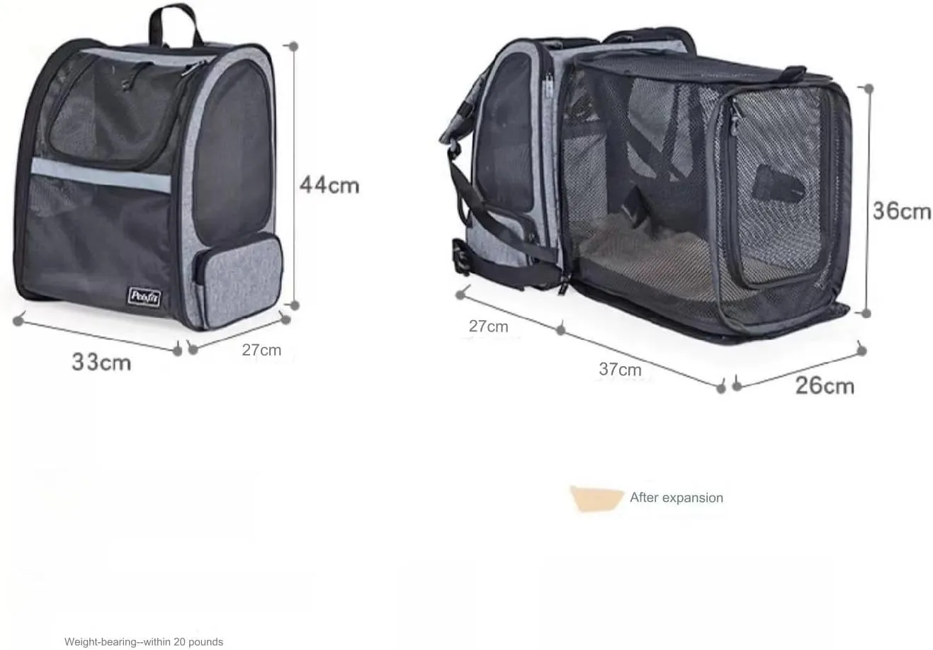 Pet Bag Backpack, Dog Bag Backpack, Expandable with Breathable Mesh for Small Dogs, Cats and Puppies, Pet Backpack Bag for Hiking, Camping and Outdoor(Black Gray)