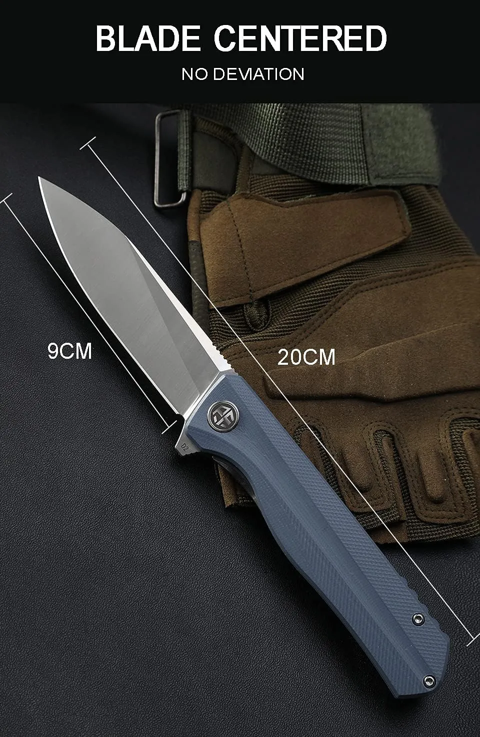 Petrified fish G10 handle D2 steel blade 2CR13 liner ball bearing flipper folding knife camping hunting EDC pocket tool PF818 (Gray, Stonewash)