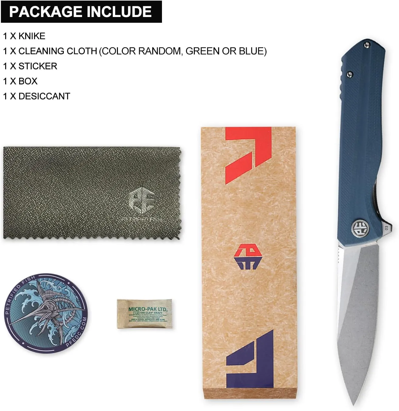 Petrified fish G10 handle D2 steel blade 2CR13 liner ball bearing flipper folding knife camping hunting EDC pocket tool PF818 (Gray, Stonewash)