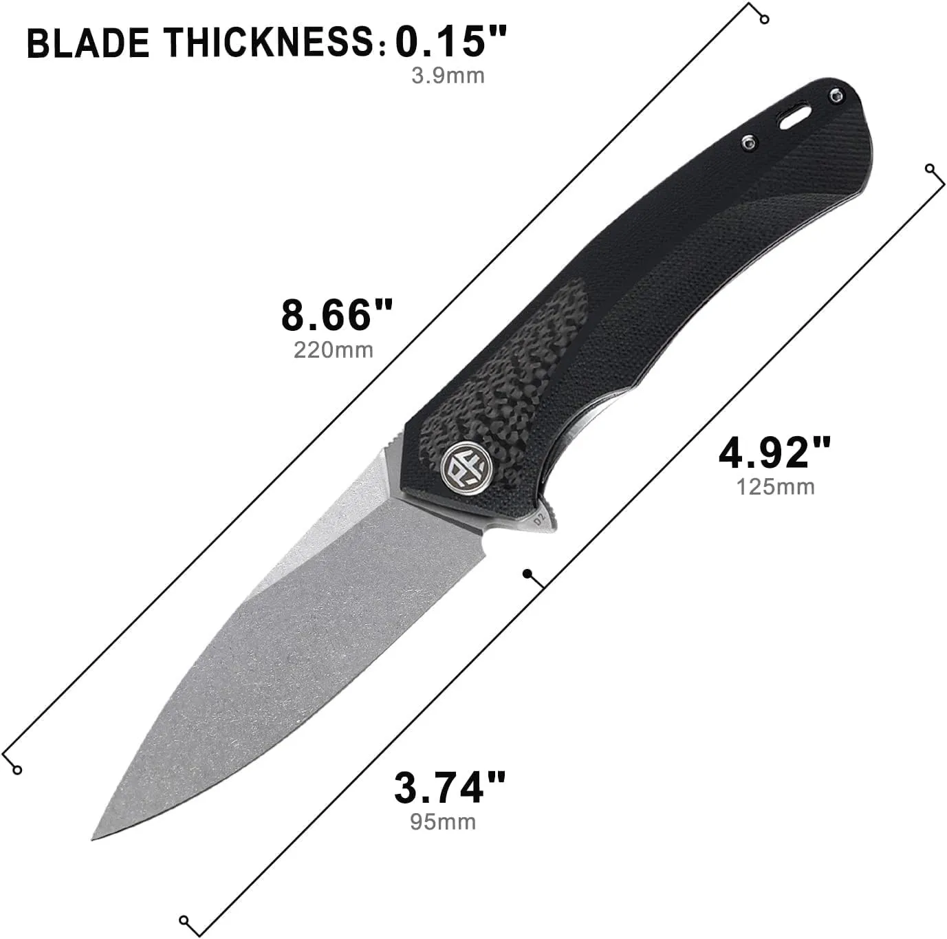 Petrified fish PF838 3.74" D2 steel folding knife outdoor tactical pocket knives G10 handle camping hunting Cutter EDC tool (White Stonewash, White Stonewash)
