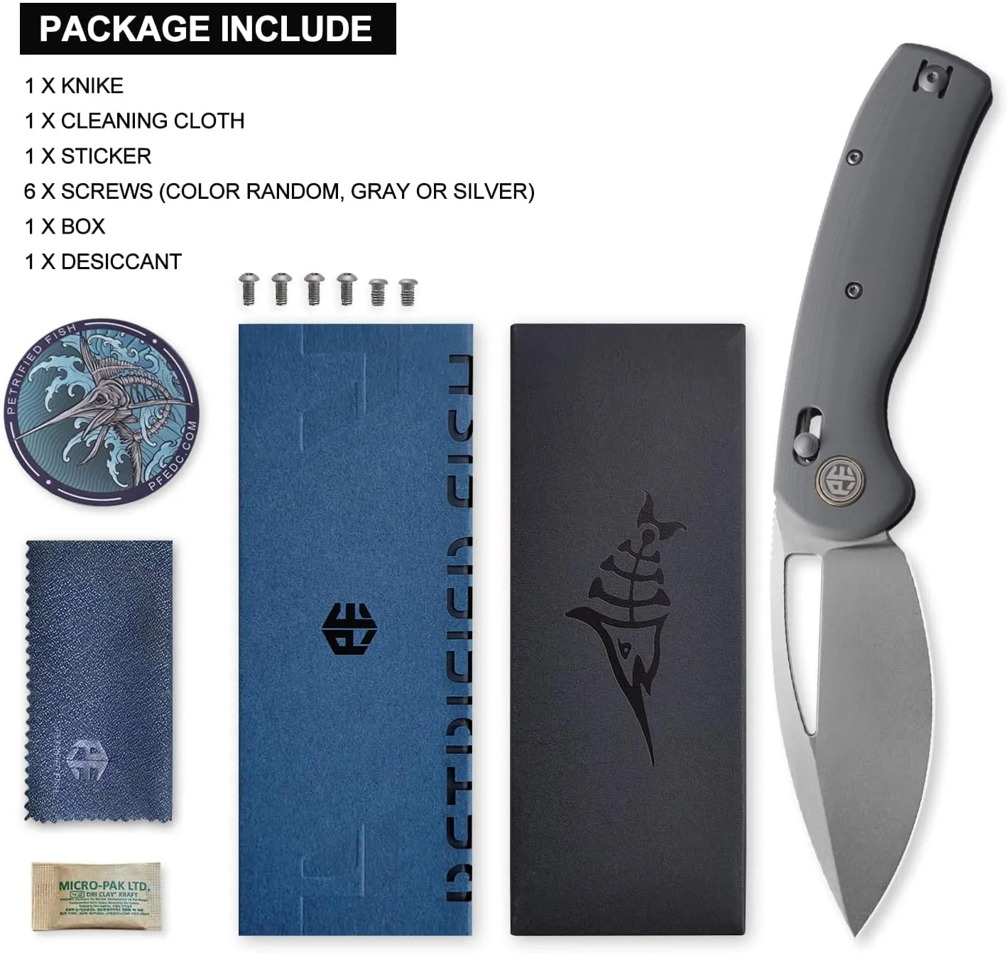 Petrified fish PFP13 Viper Folding Knife,3.5" K110 Steel Stonewashed Blade G10 Handle Pocket Knife for Camping EDC Outdoor (Gray Stonewashed)