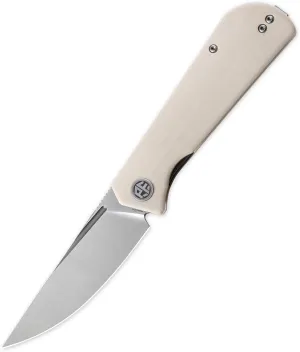 Petrified fish Pocket Knife PFP07 Viking, 3.62" K110 Satin Blade, 3.95oz Micarta Handle Front Flipper Liner lock Folding knife (White Satin)