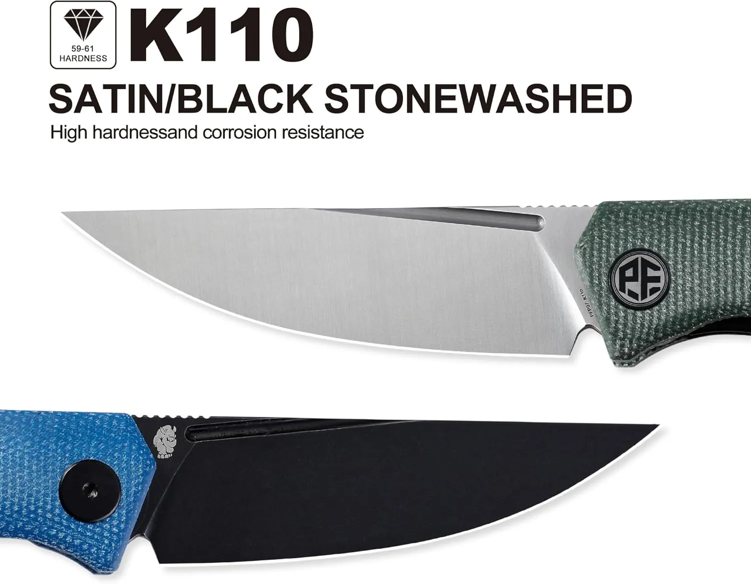Petrified fish Pocket Knife PFP07 Viking, 3.62" K110 Satin Blade, 3.95oz Micarta Handle Front Flipper Liner lock Folding knife (White Satin)