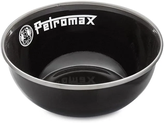 Petromax Enamelware Dinnerware Bowls, Traditional Lightweight Enameled Steel Tableware for Kitchen and Camping, 2 Pack for Hot or Cold Food, 5.4 oz, Black