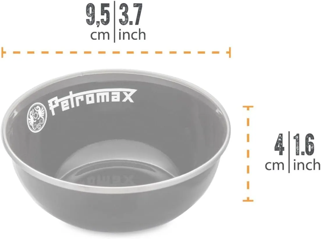 Petromax Enamelware Dinnerware Bowls, Traditional Lightweight Enameled Steel Tableware for Kitchen and Camping, 2 Pack for Hot or Cold Food, 5.4 oz, Black