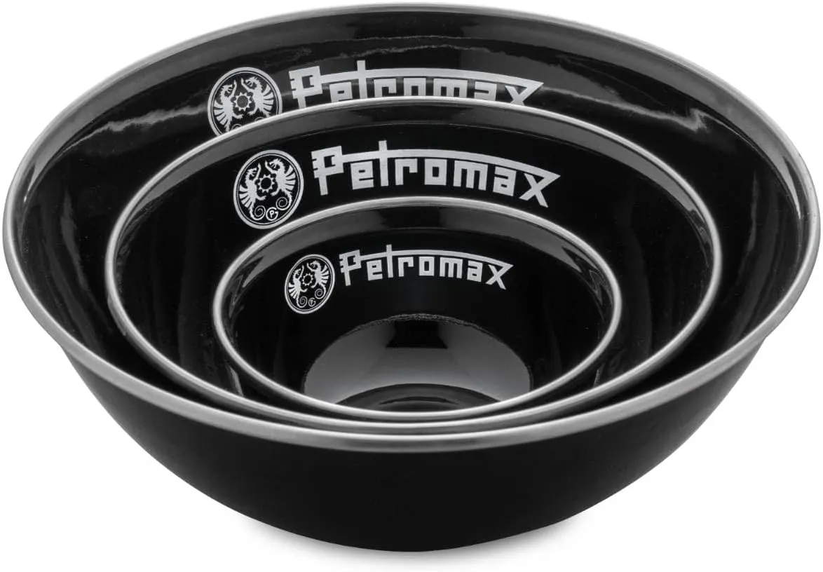 Petromax Enamelware Dinnerware Bowls, Traditional Lightweight Enameled Steel Tableware for Kitchen and Camping, 2 Pack for Hot or Cold Food, 5.4 oz, Black
