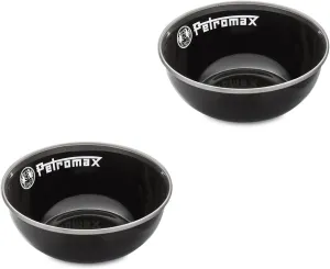 Petromax Enamelware Dinnerware Bowls, Traditional Lightweight Enameled Steel Tableware for Kitchen and Camping, 2 Pack for Hot or Cold Food, 5.4 oz, Black