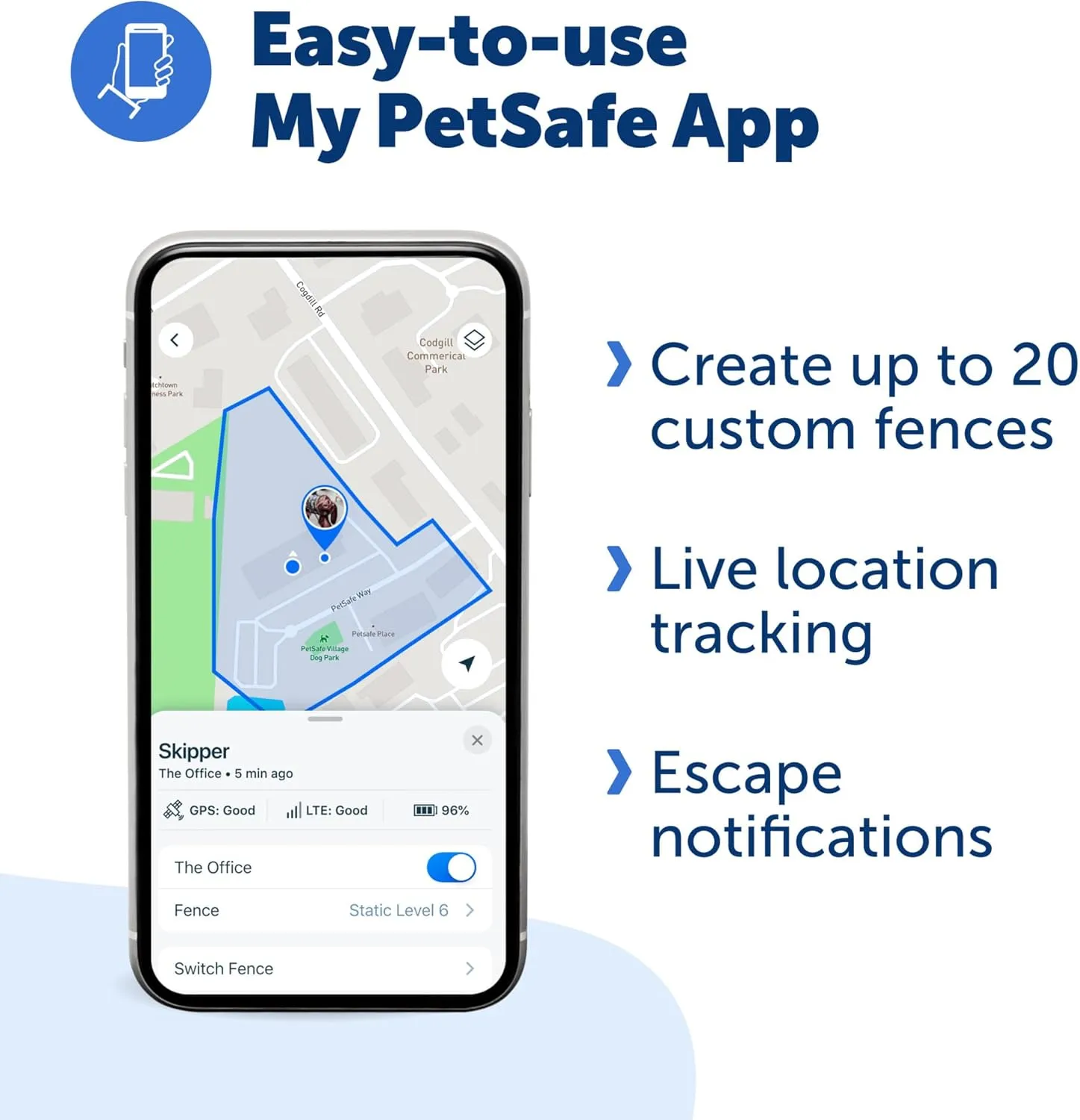 PetSafe Guardian GPS   Tracking Dog Fence Collar Pet Safe GPS Dog Collar Fence System, with App Waterproof Rechargeable Collar, Tracking for Dogs (Blue)