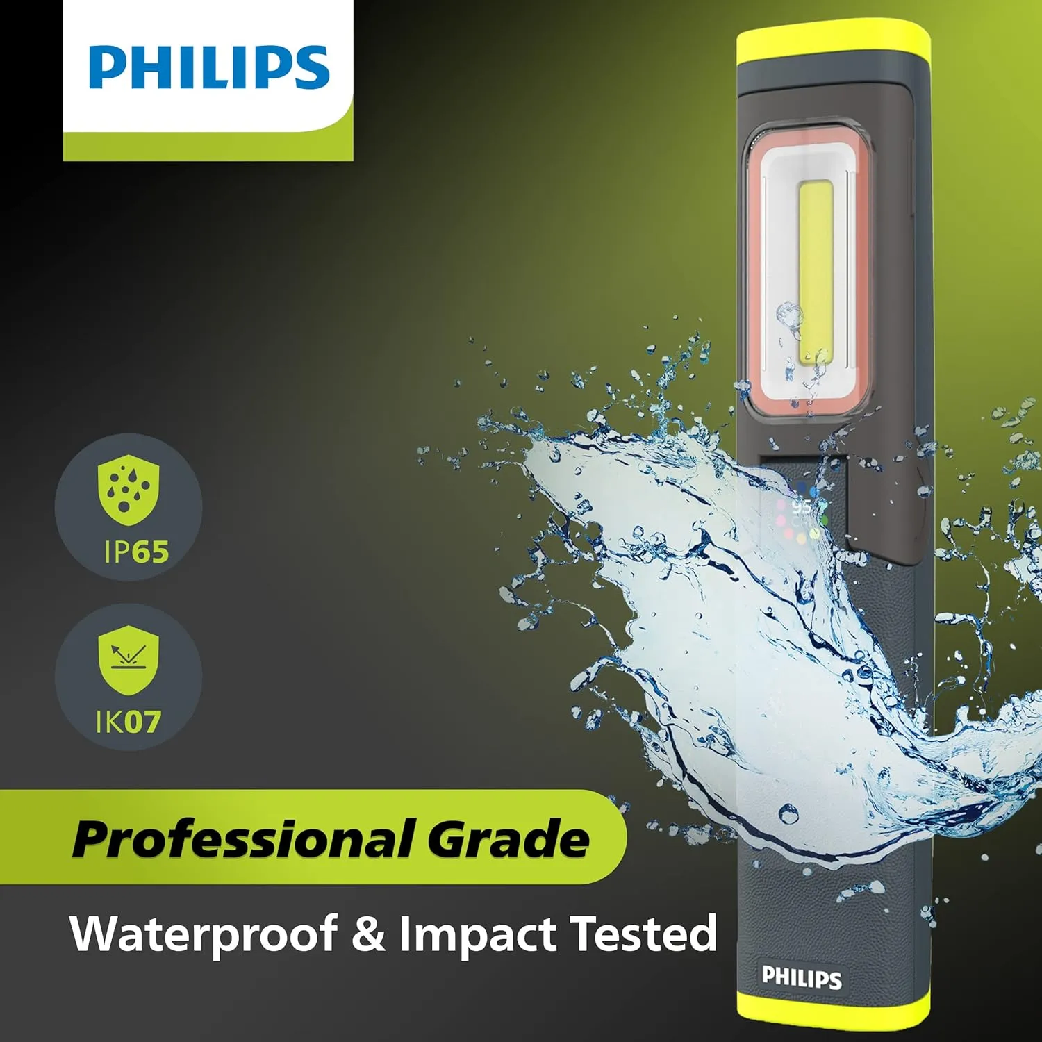 Philips Xperion 6000 UV Pillar Rechargeable LED Work Light, 500 Lumen Professional Handheld Flashlight and UV Leak Detection with Magnetic Base and Hanger Hook for Mechanics, Construction