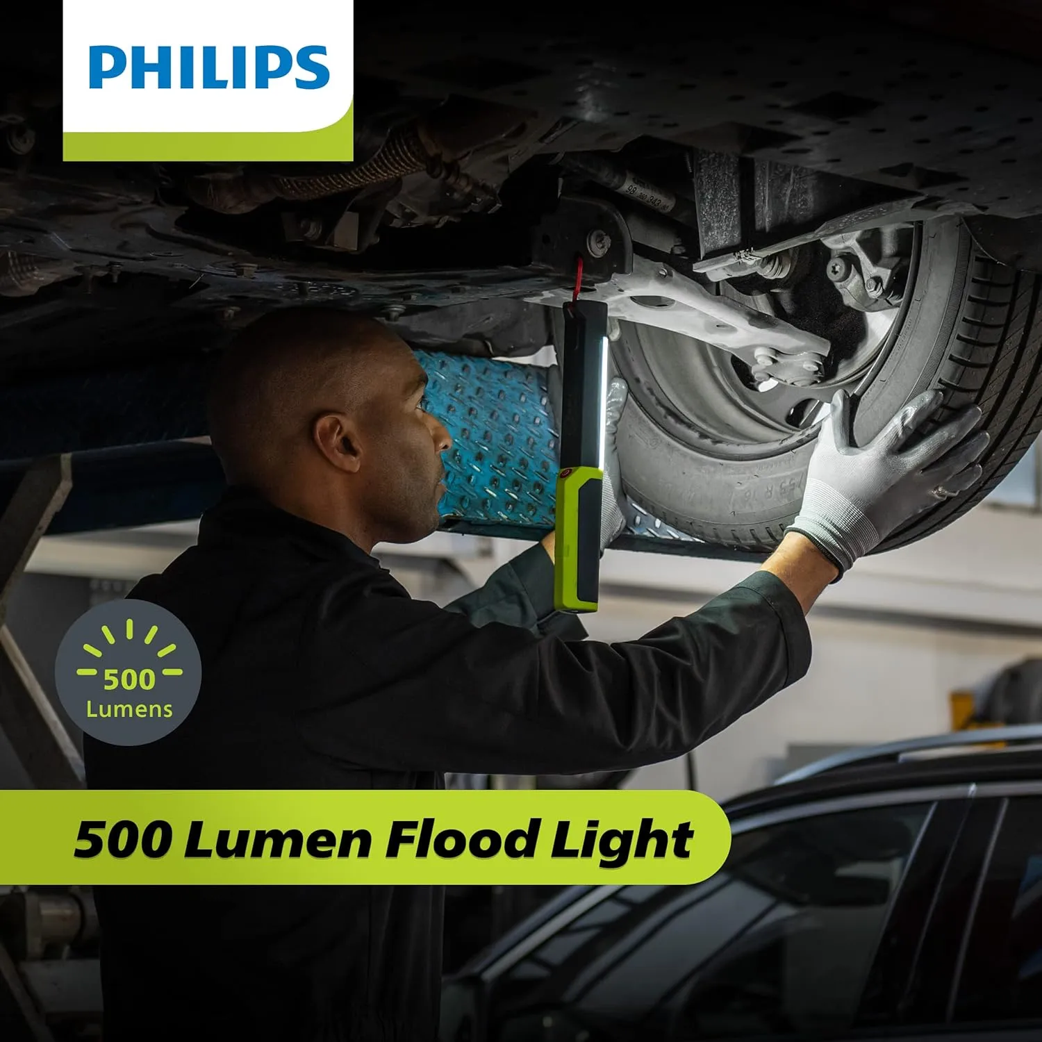 Philips Xperion 6000 UV Pillar Rechargeable LED Work Light, 500 Lumen Professional Handheld Flashlight and UV Leak Detection with Magnetic Base and Hanger Hook for Mechanics, Construction