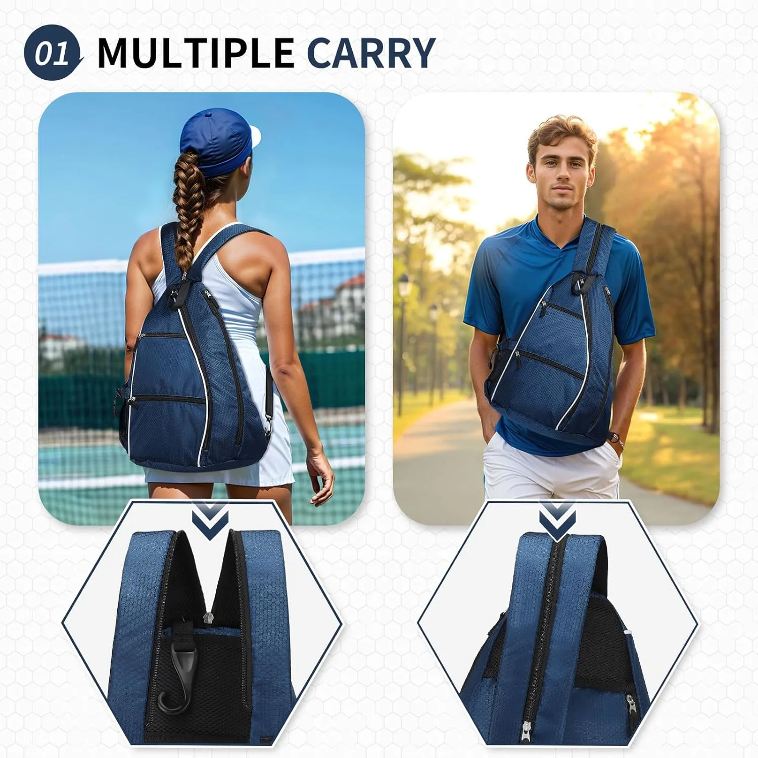 Pickleball Sling Bags 32L Convertible Reversible Paddle Rackets Bag Lightweight Casual Pack for Men Women Ladies (Dark Blue)