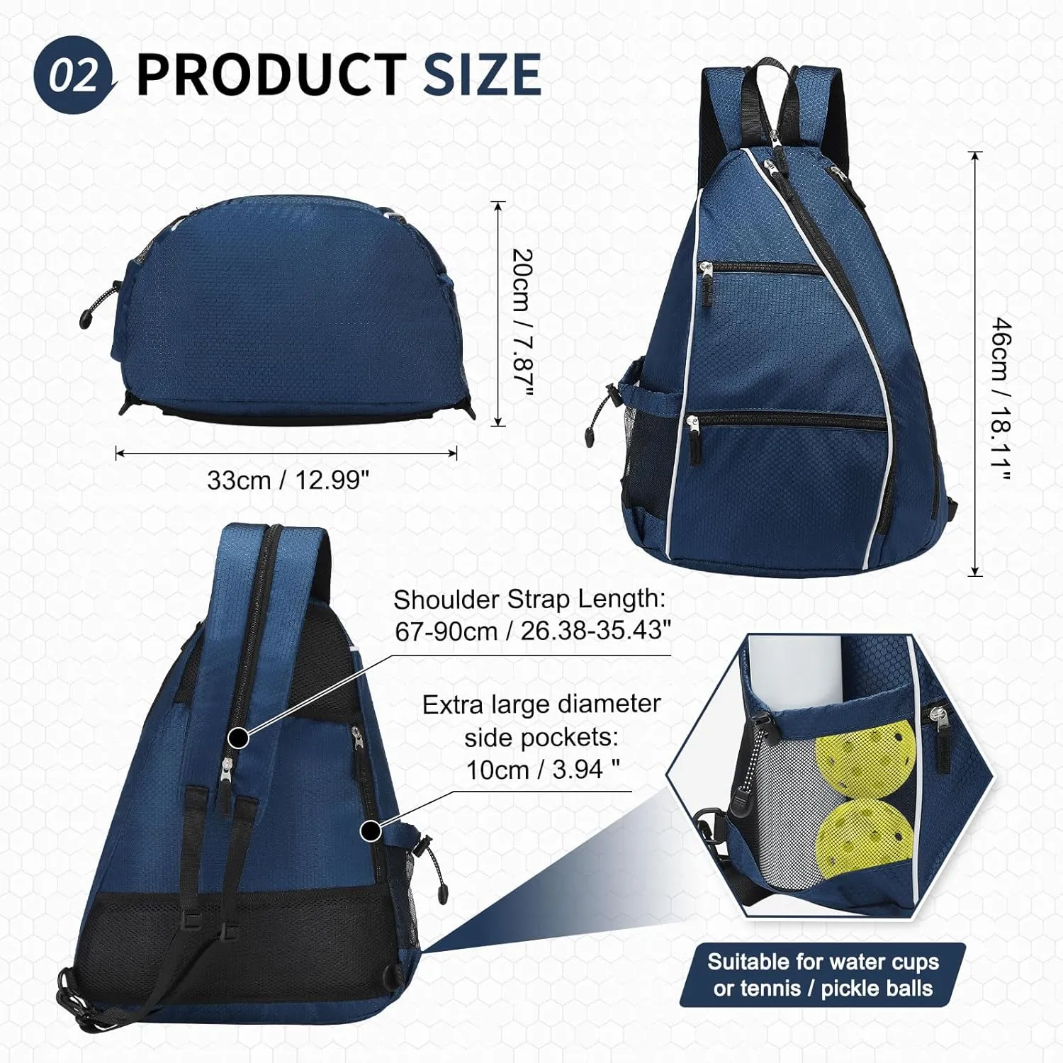 Pickleball Sling Bags 32L Convertible Reversible Paddle Rackets Bag Lightweight Casual Pack for Men Women Ladies (Dark Blue)