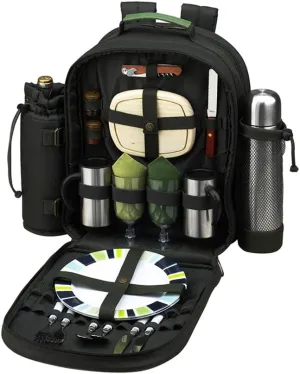 Picnic at Ascot - Deluxe Equipped 2 Person Picnic Backpack with Coffee Service, Cooler & Insulated Wine Holder - Forest Green