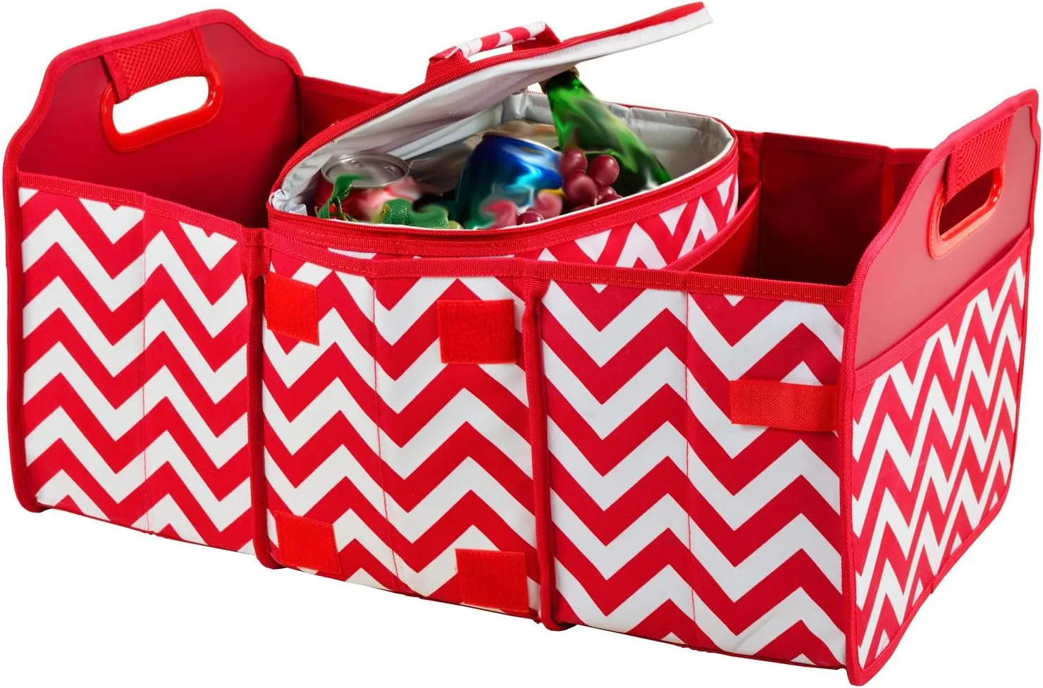 Picnic at Ascot Original Folding Trunk Organizer With Cooler, Red Chevron