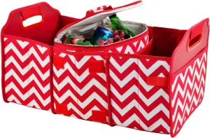 Picnic at Ascot Original Folding Trunk Organizer With Cooler, Red Chevron