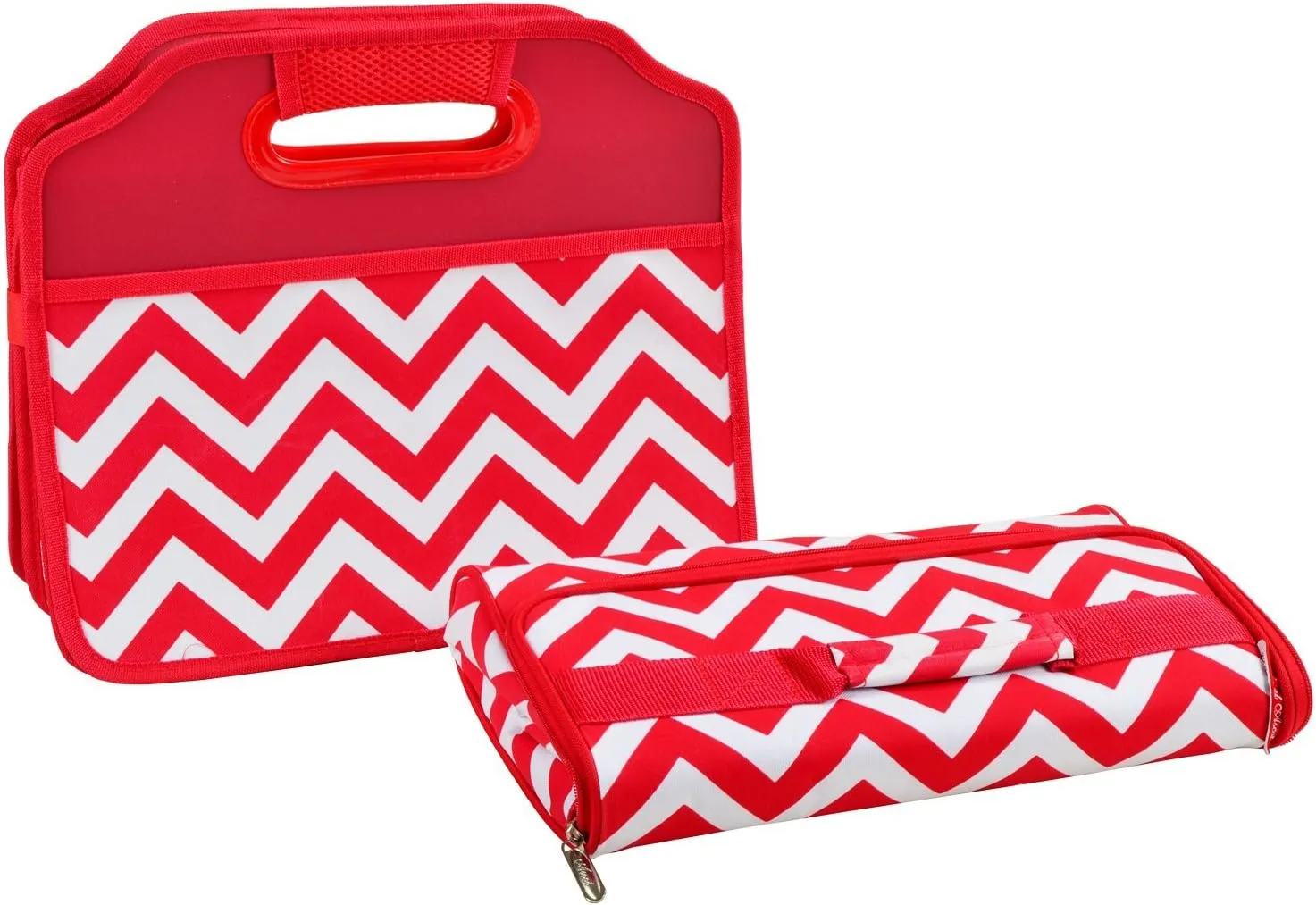 Picnic at Ascot Original Folding Trunk Organizer With Cooler, Red Chevron