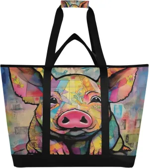 Pig Reusable Insulated Cooler Bag with Ice Pack Compartment - Large 47L Waterproof Thermal Grocery Tote for Picnic Beach Camping Lunch Storage