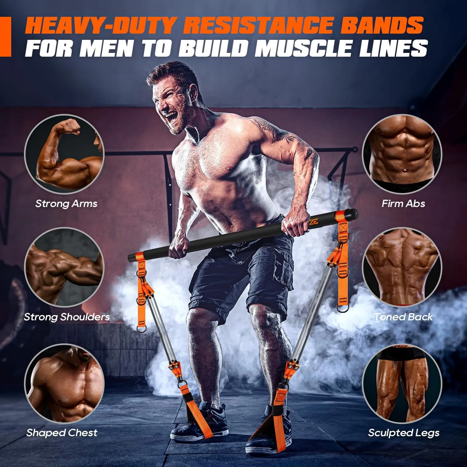 Pilates Bar Kit with Resistance Bands, Heavy Duty Pilates Equipment for Men, Strength Training Bar for Legs, Hip, Waist Back, Arm, Abs, Chest, Shoulders, Portable Home Gym Full Body Workout Equipment