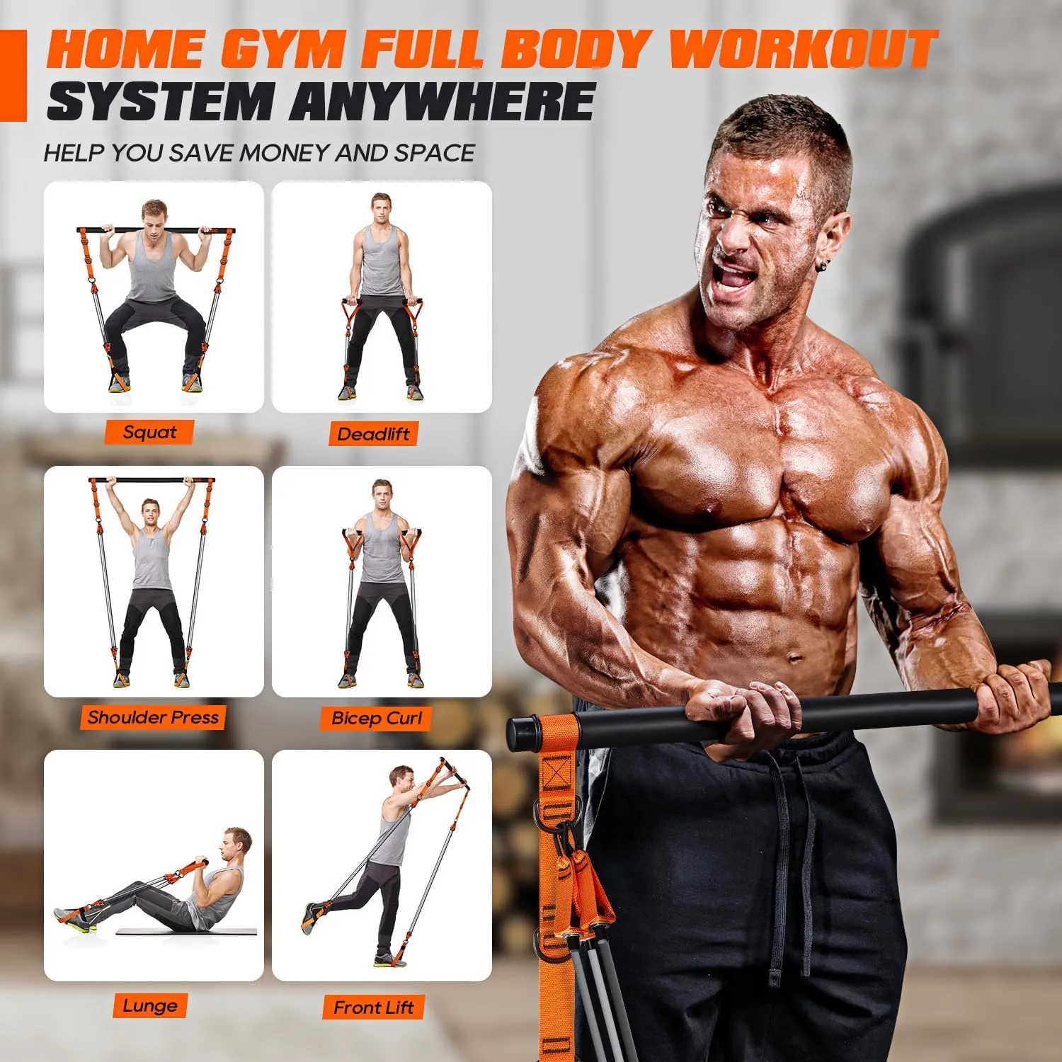 Pilates Bar Kit with Resistance Bands, Heavy Duty Pilates Equipment for Men, Strength Training Bar for Legs, Hip, Waist Back, Arm, Abs, Chest, Shoulders, Portable Home Gym Full Body Workout Equipment