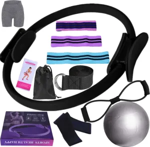 Pilates Essentials Kit for Women, Better Me Pilates Kit, Better Me Pilates Essentials Kit for Women, Booty Bands for Working Out Glutes Yoga Ball, 25cm Figure 8 Resistance Band for Stretching (Black)
