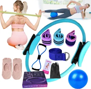 Pilates Essentials Kit for Women, Better Me Pilates Kit, Pilates Equipment for Home Workouts, Pilates Ring and Ball Set - Yoga Ball 25cm Figure 8 Resistance Band Yoga Bands for Stretching
