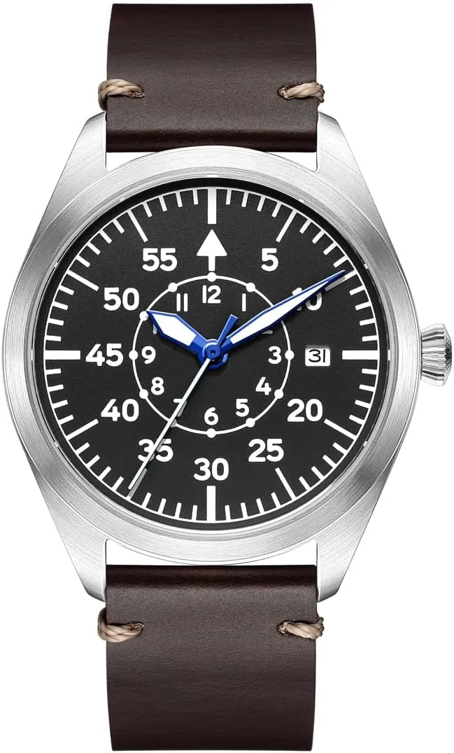Pilot Watch Men's Aviator Wrist Watch Japan Automatic Movement Mechanical Watches Stainless Steel Case Flieger Timepieces with Luminous Waterproof