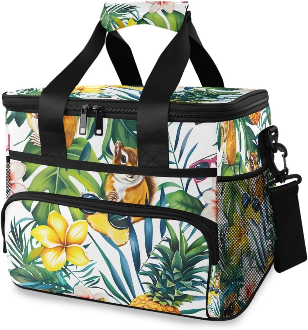 Pineapple Squirrel Cooler Bag Insulated Cooler Soft Sided Cooler 24 Can Portable Picnic Bag Large Leakproof Lunch Bag Box for Beach Grocery Camping Travel Car Men Women