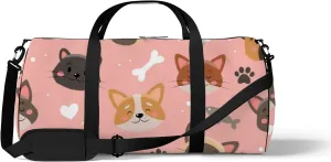Pink Cute Kawaii Cat and Dog Sports Bag Tote Bag Waterproof Gym Bag with Shoulder Strap Zipper 2 Side Pockets for Men and Women, Travel and Storage Shoulder Bag.