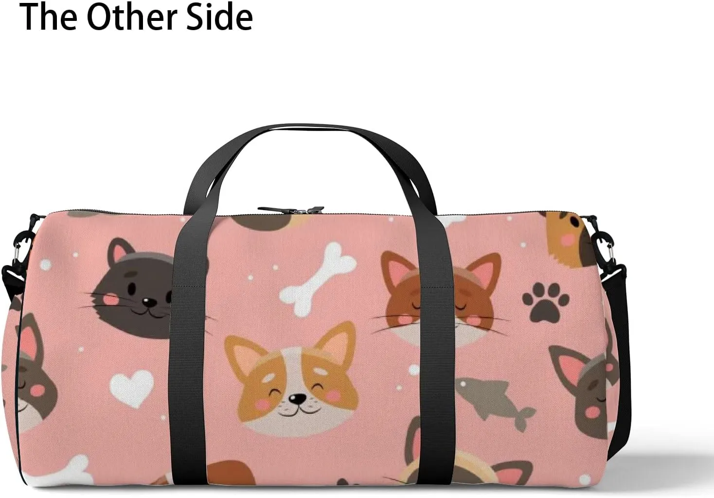 Pink Cute Kawaii Cat and Dog Sports Bag Tote Bag Waterproof Gym Bag with Shoulder Strap Zipper 2 Side Pockets for Men and Women, Travel and Storage Shoulder Bag.