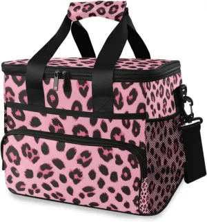 Pink Leopard Pattern Cheetah Cooler Bag Insulated Cooler Soft Sided Cooler 24 Can Portable Picnic Bag Large Leakproof Lunch Bag Box for Beach Grocery Camping Travel Car Men Women