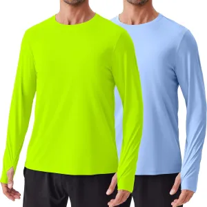 PINSPARK 2 Pack Men's Rash Guard Shirts with Thumb Holes Lightweight UPF 50  Long Sleeve Sun Shirt Quick Dry Swimming Shirts