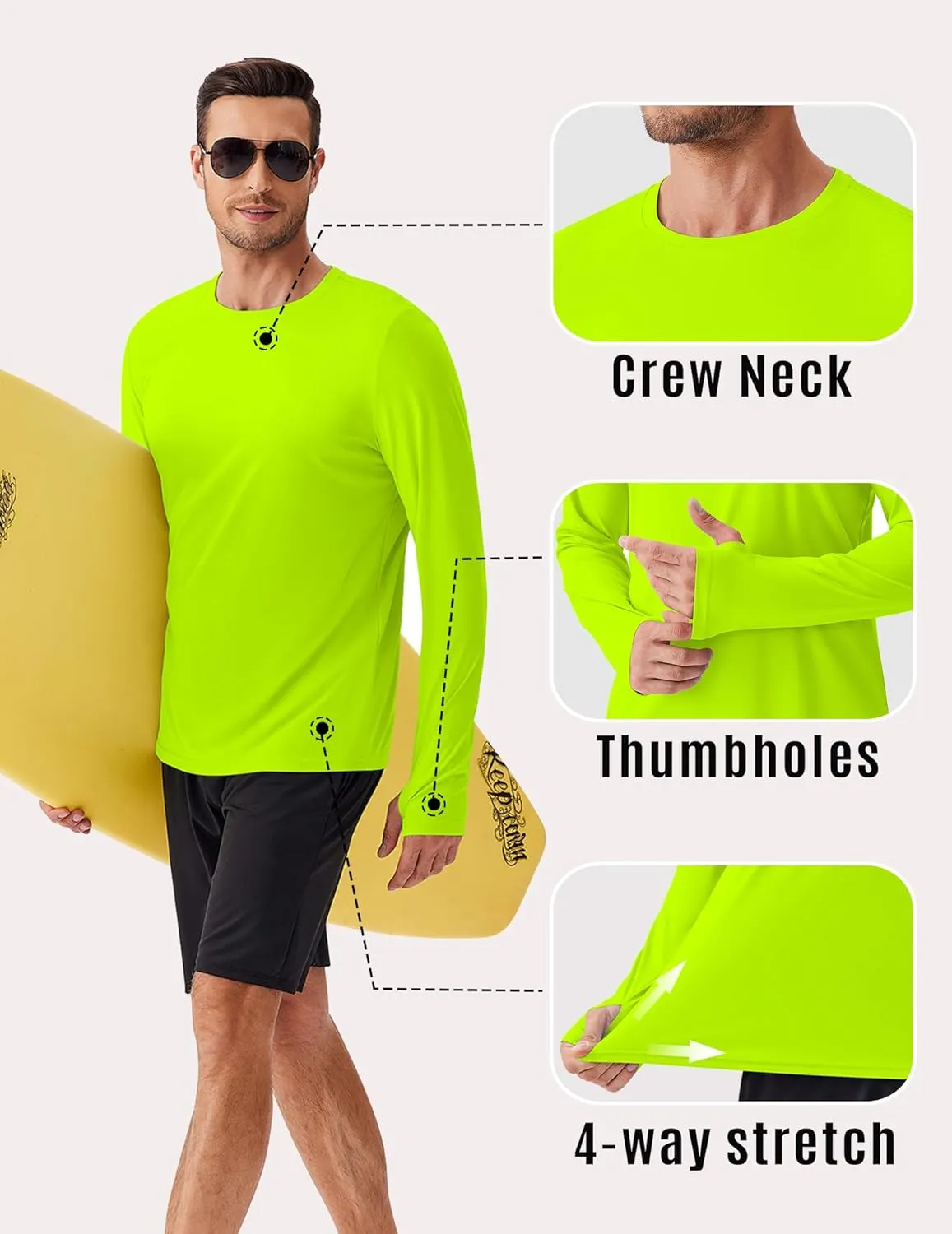 PINSPARK 2 Pack Men's Rash Guard Shirts with Thumb Holes Lightweight UPF 50  Long Sleeve Sun Shirt Quick Dry Swimming Shirts