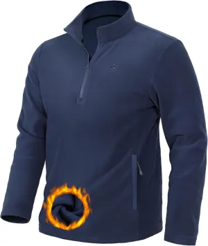 Pioneer Camp Quarter Zip Pullover Men Fleece Pullover Men with Zipper Pocket Long Sleeve Sweatshirt Lightweight Jacket Sweater Blue