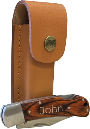 PlaqueMaker Customizable Folding Knives or Multi-tools, Personalized Pocket Knife for Men and Women, Gift for Father's Day, Birthday, Anniversary, Wedding, Housewarming (Wood with Sheath)