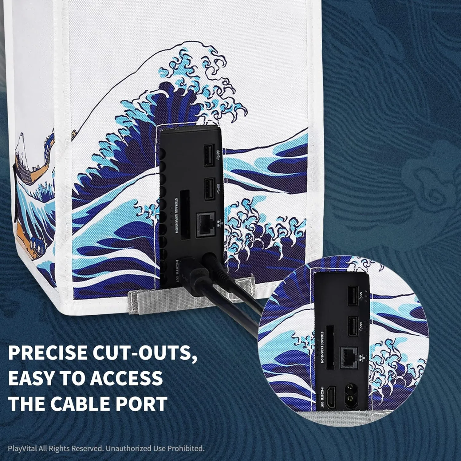 PlayVital Nylon Dust Cover for Xbox Series X Console, Soft Neat Lining Dust Guard, Anti Scratch Waterproof Cover Sleeve for Xbox Series X Console - The Great Wave