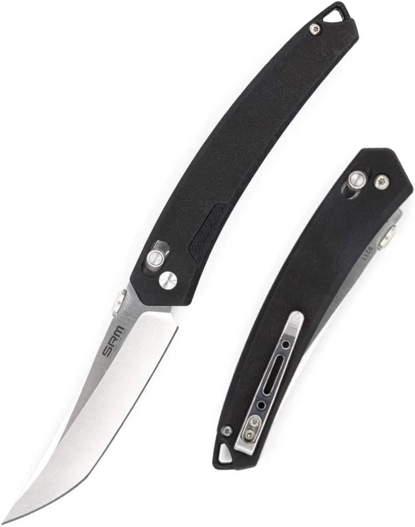 Pocket Folding Knife, Ambidextrous Lock, G10 Handle, Pocket Clip, deisnged for EDC, Survival, Outdoor Uses. SRM (Black)