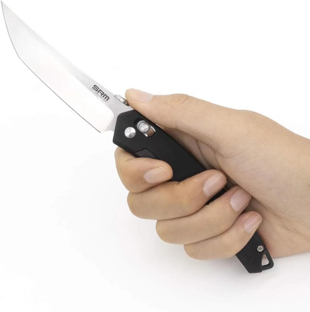 Pocket Folding Knife, Ambidextrous Lock, G10 Handle, Pocket Clip, deisnged for EDC, Survival, Outdoor Uses. SRM (Black)