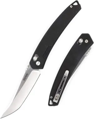Pocket Folding Knife, Ambidextrous Lock, G10 Handle, Pocket Clip, deisnged for EDC, Survival, Outdoor Uses. SRM (Black)