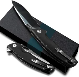 Pocket Folding Knife for EDC, 4.1" D2 Steel Blade Everyday Carry Folding Knife with Clip, G10 Handle for Camping, Fishing, Hiking, Outdoor Activities Home Improvement (black)