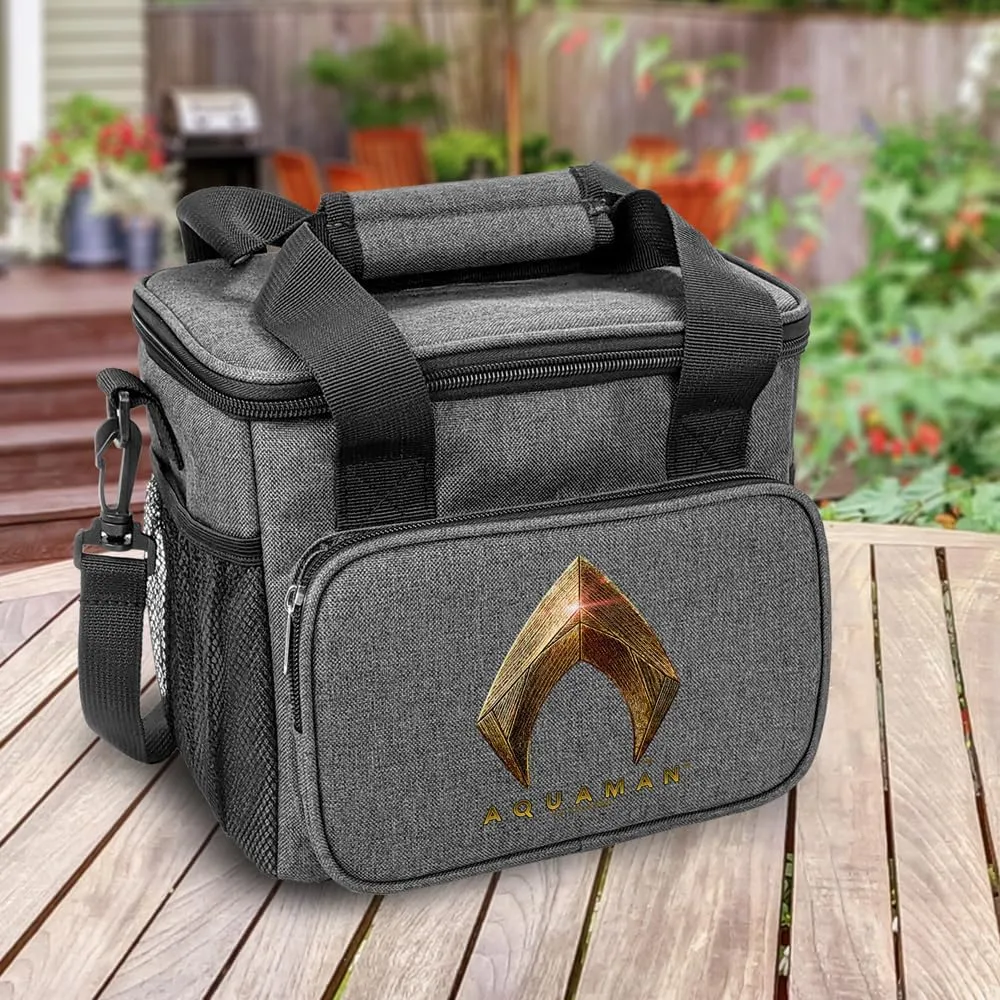 Popfunk Justice League Movie Aquaman Logo Soft Insulated Cooler Bag, Large Lunch Bag, Lightweight, Thermal and Reusable for Office, Picnic, Beach