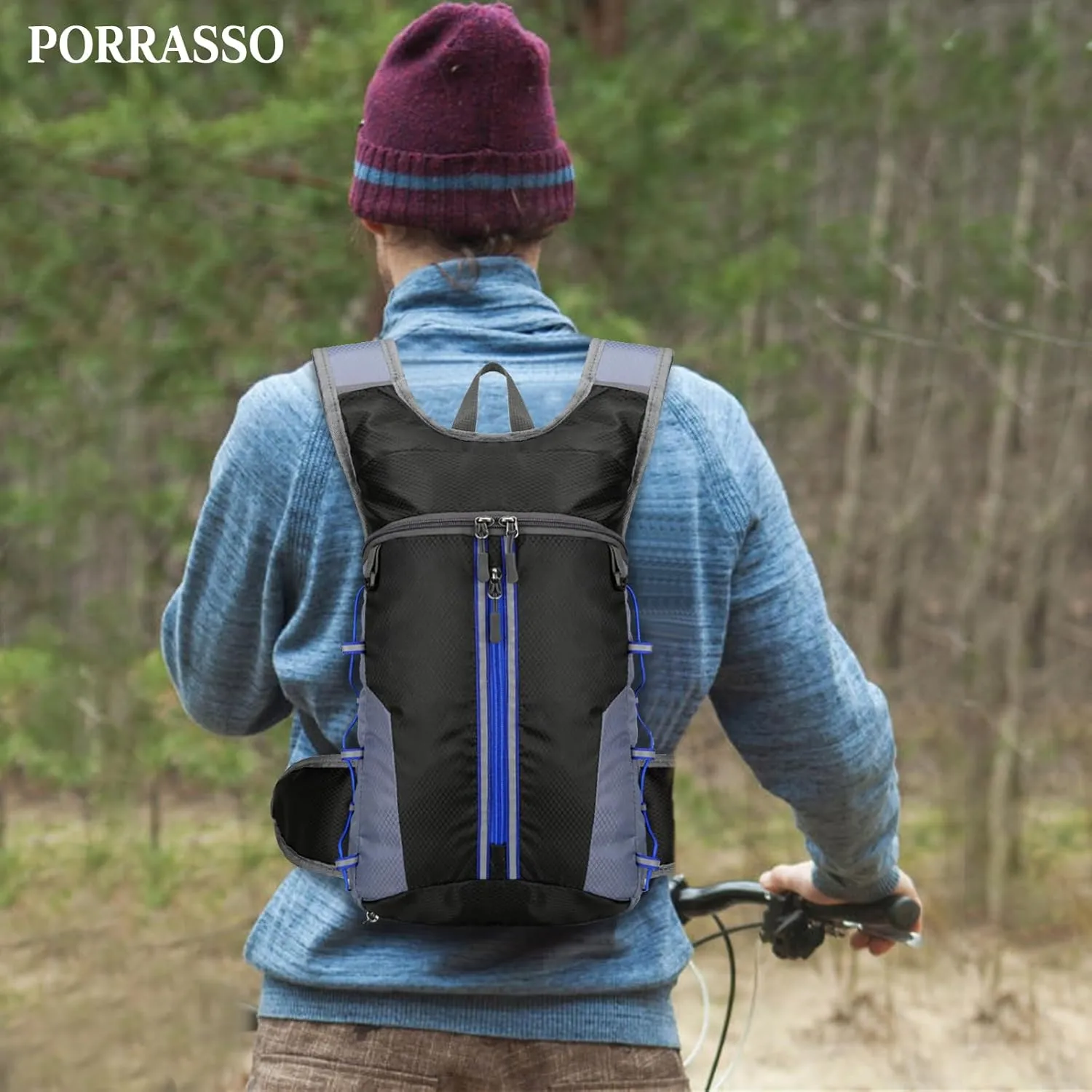 PORRASSO Hiking Backpack 20L Rucksack Breathable Daypack Lightweight Cycling Backpack Hydration Pack for Women Men Camping Trekking Climbing Outdoor Sports Blue