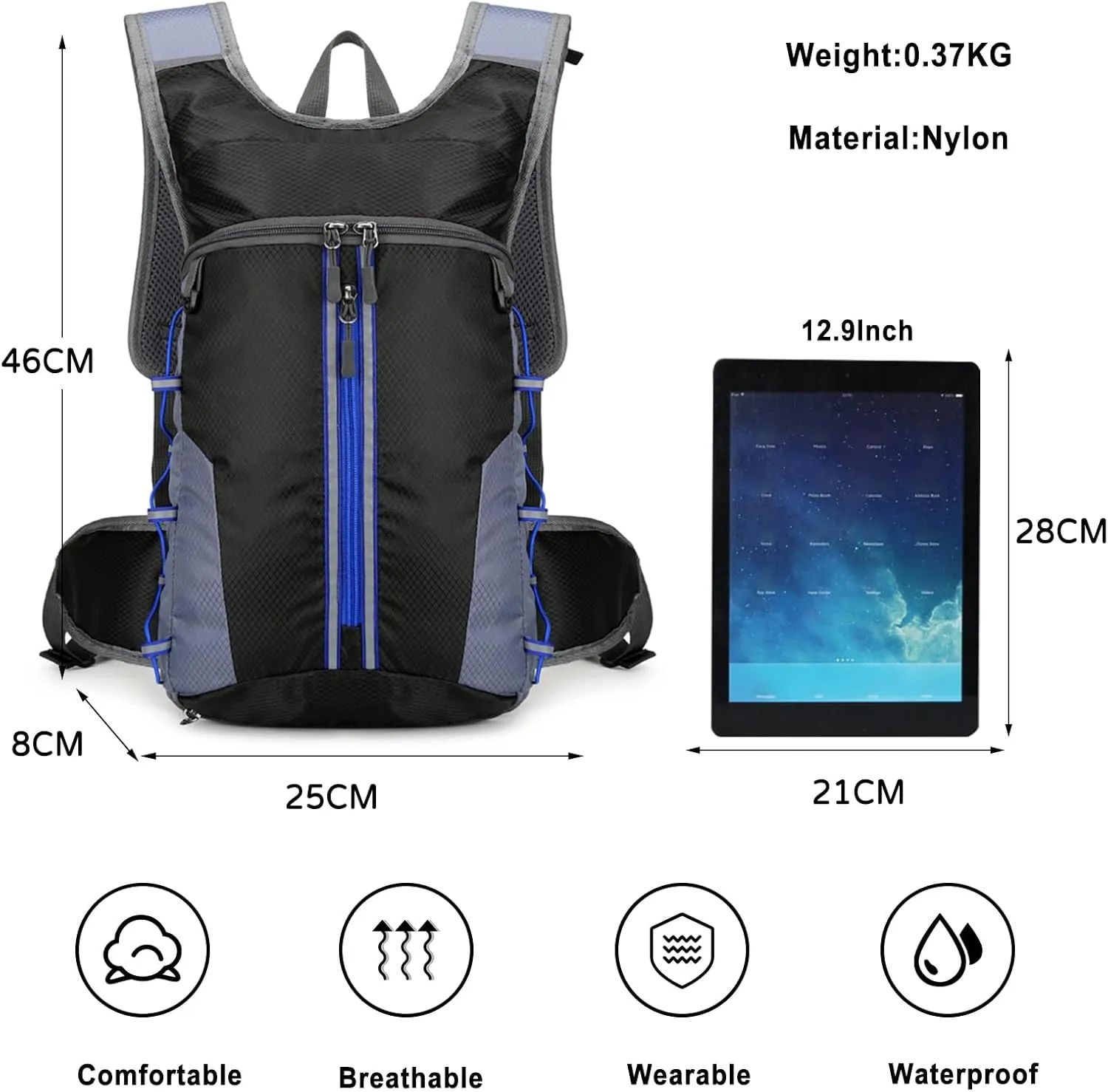 PORRASSO Hiking Backpack 20L Rucksack Breathable Daypack Lightweight Cycling Backpack Hydration Pack for Women Men Camping Trekking Climbing Outdoor Sports Blue