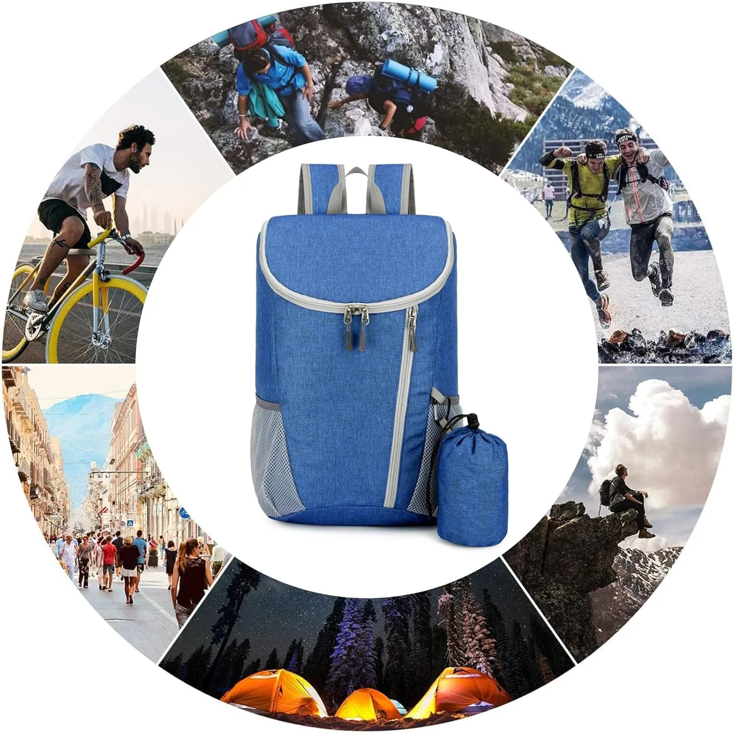 PORRASSO Hiking Backpack Foldable Waterproof Daypack Lightweight Rucksack Backpack for Women Men Camping Trekking Cycling Climbing Outdoor Sports Dark Blue B