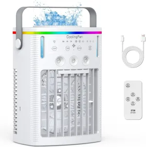 Portable Air Conditioners, 4-in-1 Personal Mini Air Cooling Fan With 1000ml Water Tank, 2/4/6H Timer, 3 Mist, 7 Night Light USB Charging Small Air Cooler Conditioner for Indoor Office Bedroom