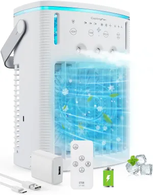 Portable Air Conditioners, 5000mAh Rechargeable Air Cooler with Remoter, Evaporative Personal Mini AC, 3 Wind Speed, 2-4-8H Timer, 3 Modes, Colorful Night Light, Portable AC for Room, Car, Camping