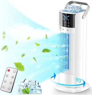 Portable Air Conditioners Tower Fan, 16" Evaporative Air Cooler with Remote, 90° Oscillating & 4 Wind Speeds, Cool Mist & 2-10H Timer, Touch Screen Cooling fan Air Conditioner for Room Office Camping