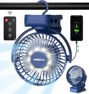 Portable Clip-on Fan with LED Lights & Hook, 65 Working Hours, 12000mAh Battery, USB Rechargeable for Desk, Tent, Treadmill, Stroller, Golf Cart, Home