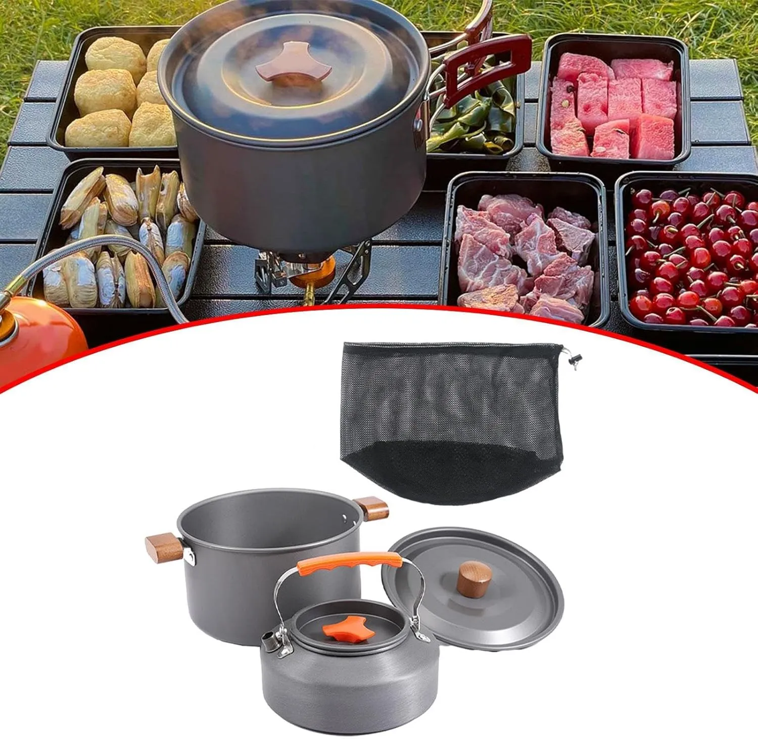 Portable Cooking Kit with Lid and Carry Bag for Outdoor Adventures