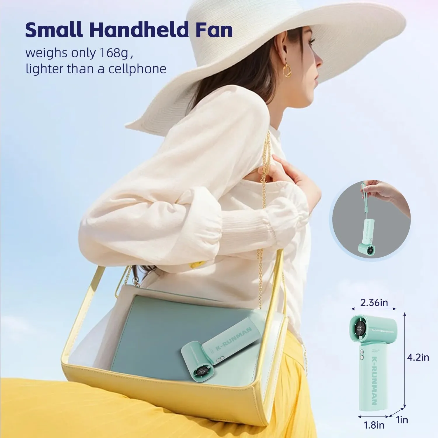 Portable Handheld Turbo Fan,100 Speeds Adjustable Mini Personal Fan, 4000mAh USB Rechargeable Battery Operated, LED Display,Gifts for Women Men Travel/Camping/Outdoor (Green)